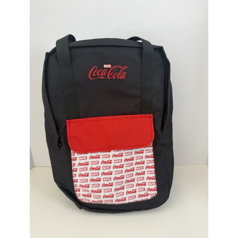 Marvel x Coca-Cola Collaboration Backpack Black & Red Logo All Over Print Pocket